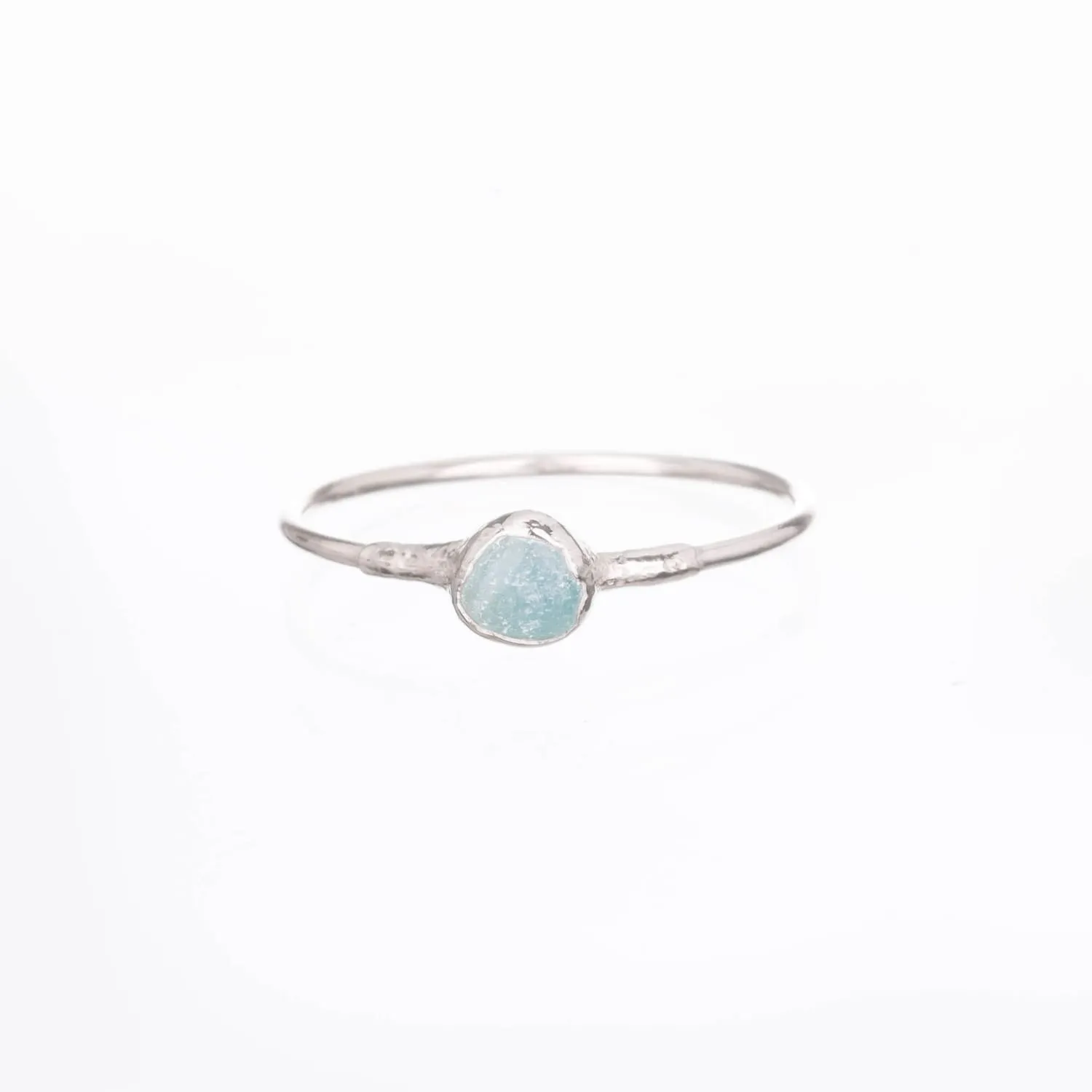 Dainty Raw Aquamarine Ring in Silver