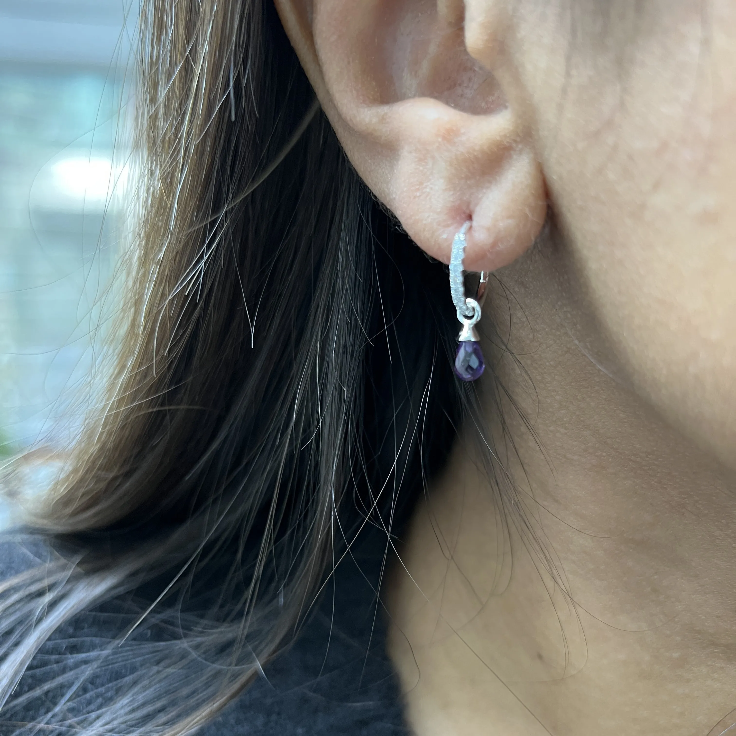 Dangling Amethyst Drop Hoops