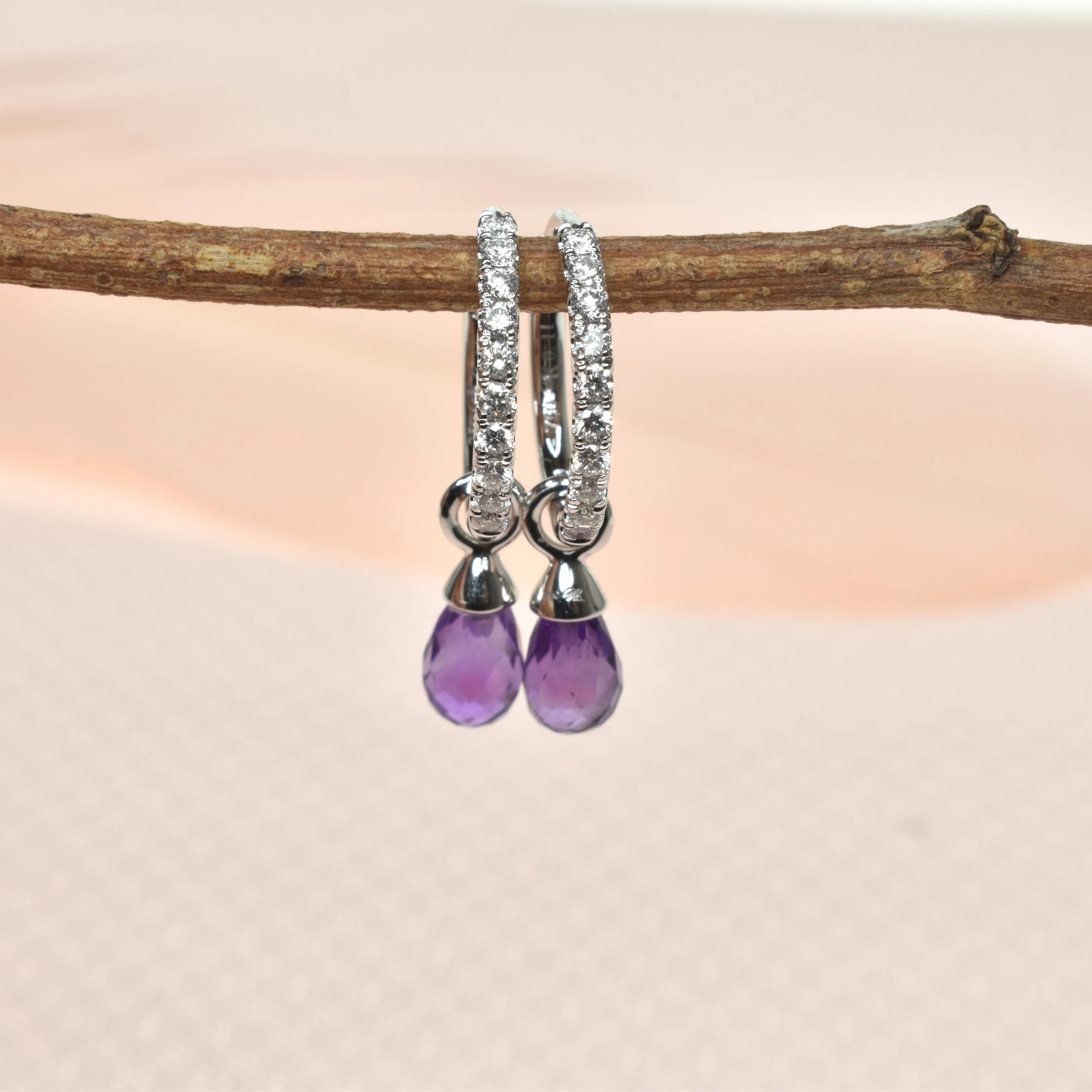 Dangling Amethyst Drop Hoops