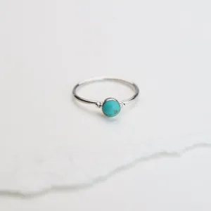 Delicate Compressed Turquoise Round Silver Ring