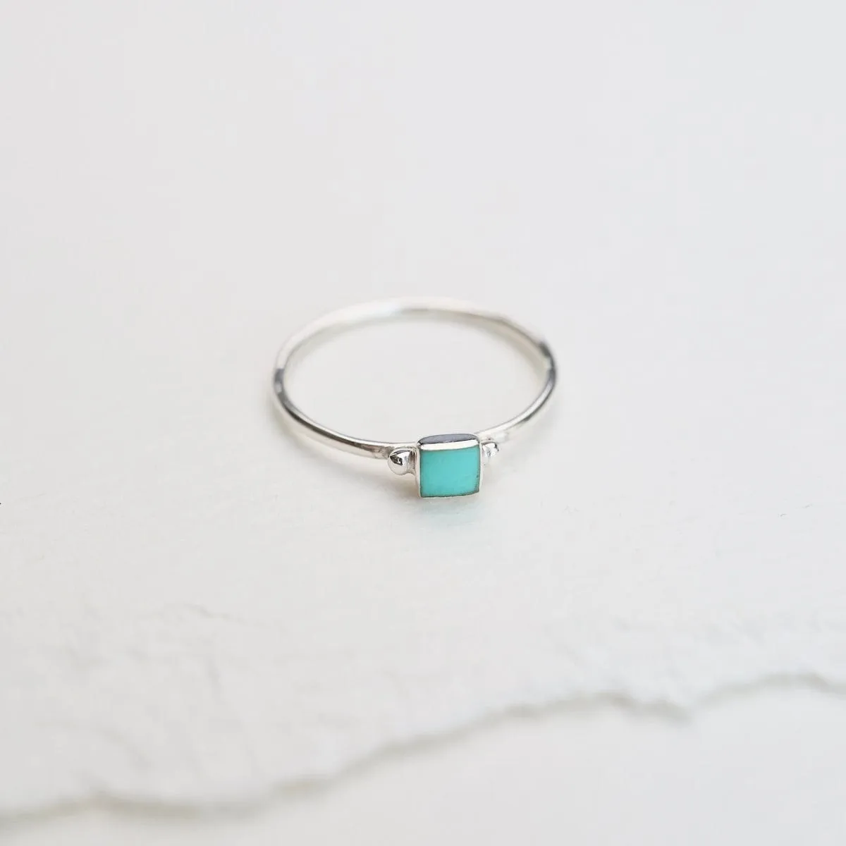 Delicate Compressed Turquoise Square Silver Ring