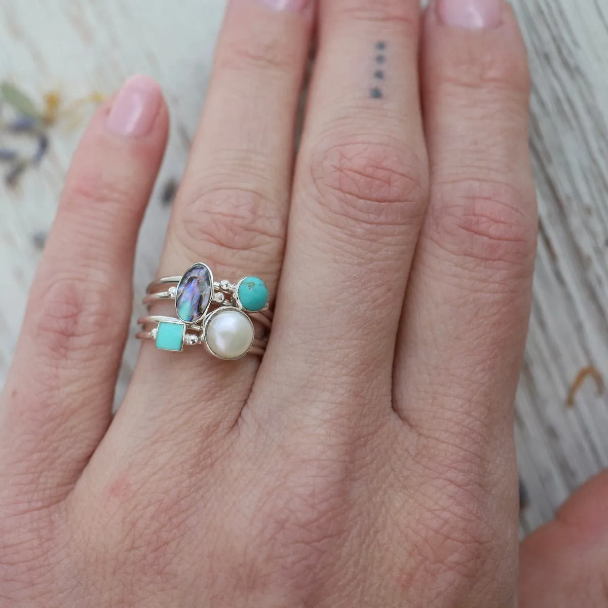 Delicate Compressed Turquoise Square Silver Ring