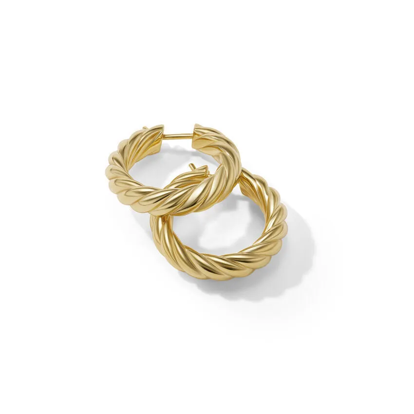 DY 1" Sculpted Cable Hoop Earrings in 18K Yellow Gold