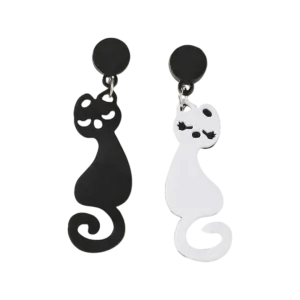 Earrings - Mismatched black and white cat drops