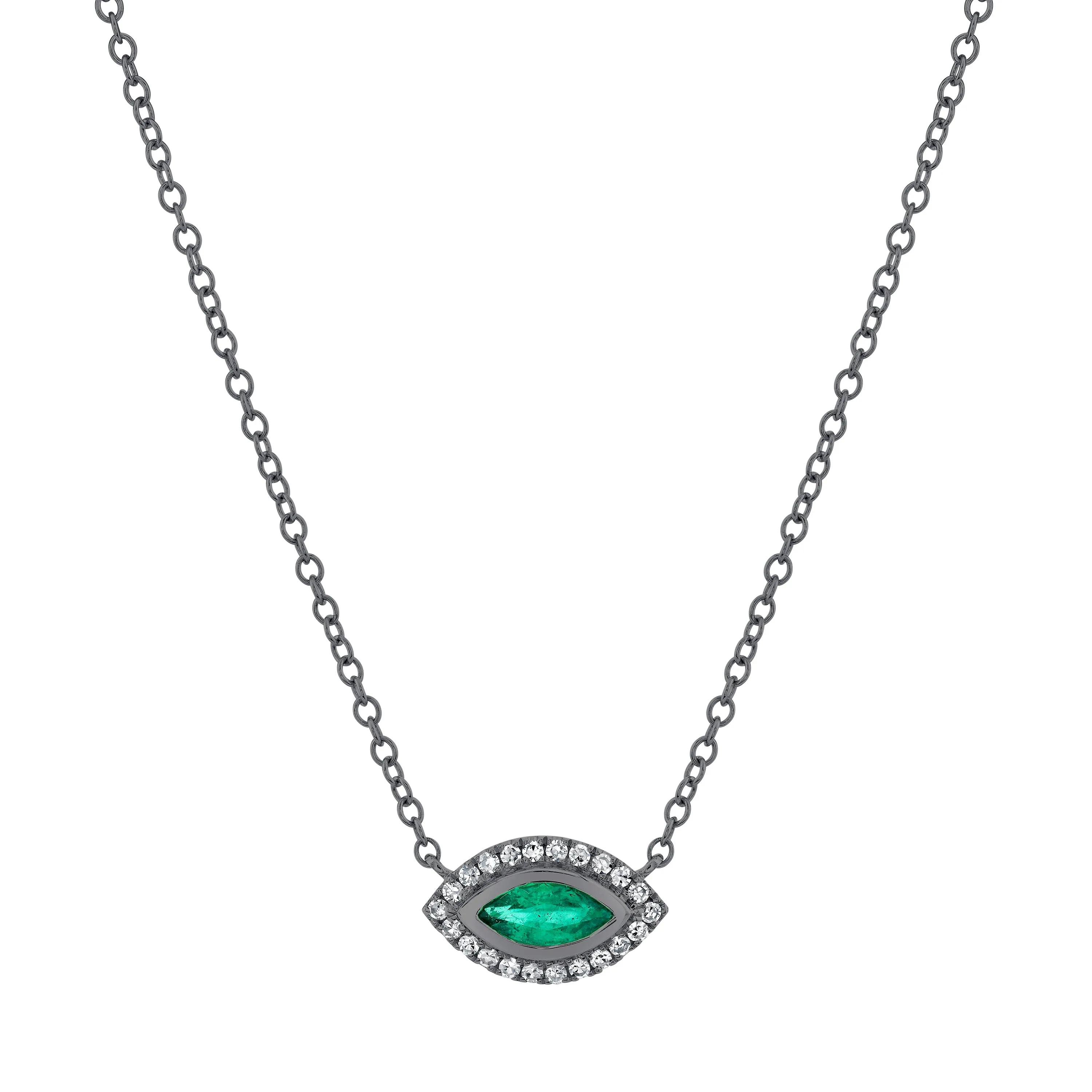 EMERALD & DIAMOND MINI EVIL EYE PENDANT NECKLACE