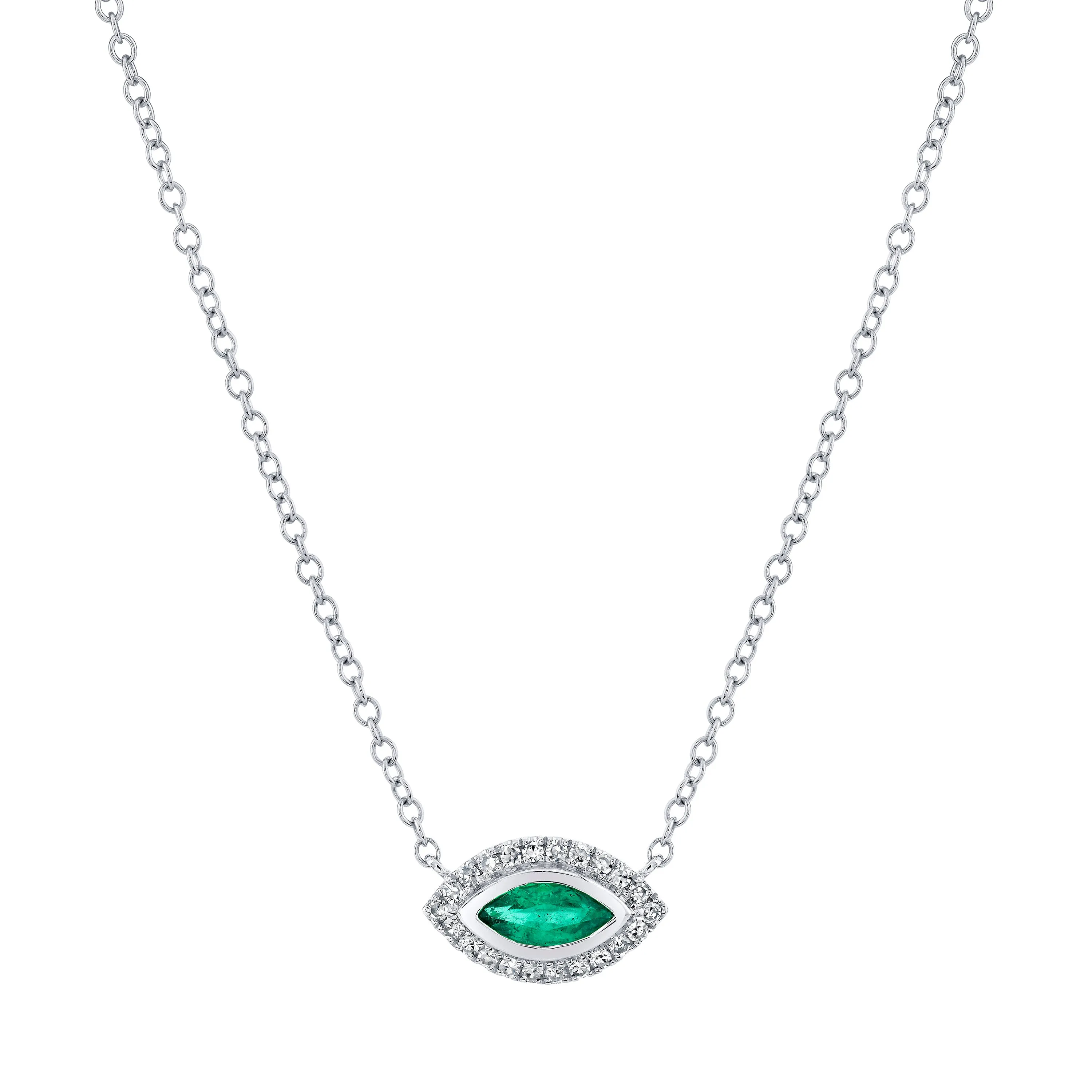 EMERALD & DIAMOND MINI EVIL EYE PENDANT NECKLACE