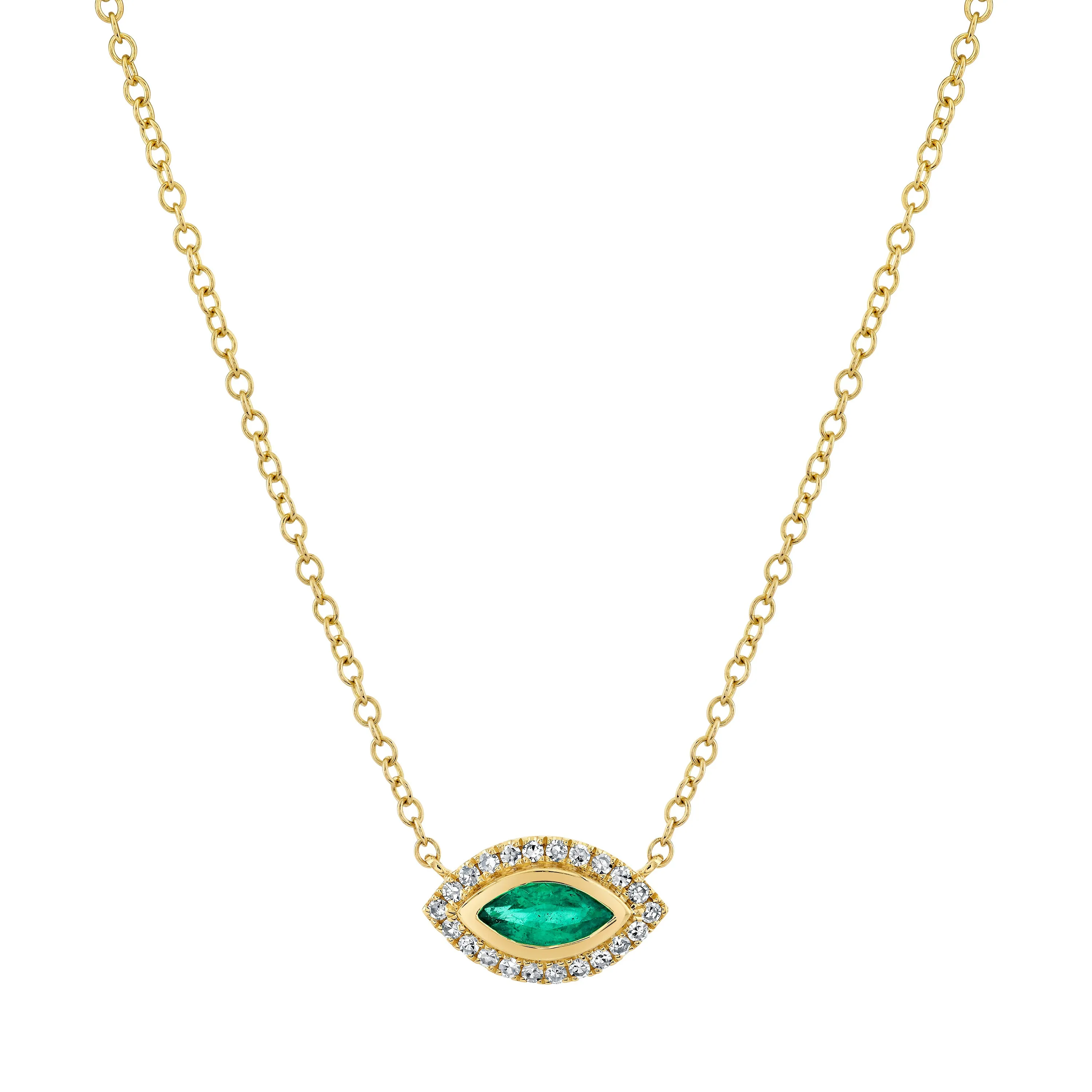 EMERALD & DIAMOND MINI EVIL EYE PENDANT NECKLACE