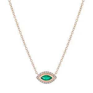 EMERALD & DIAMOND MINI EVIL EYE PENDANT NECKLACE