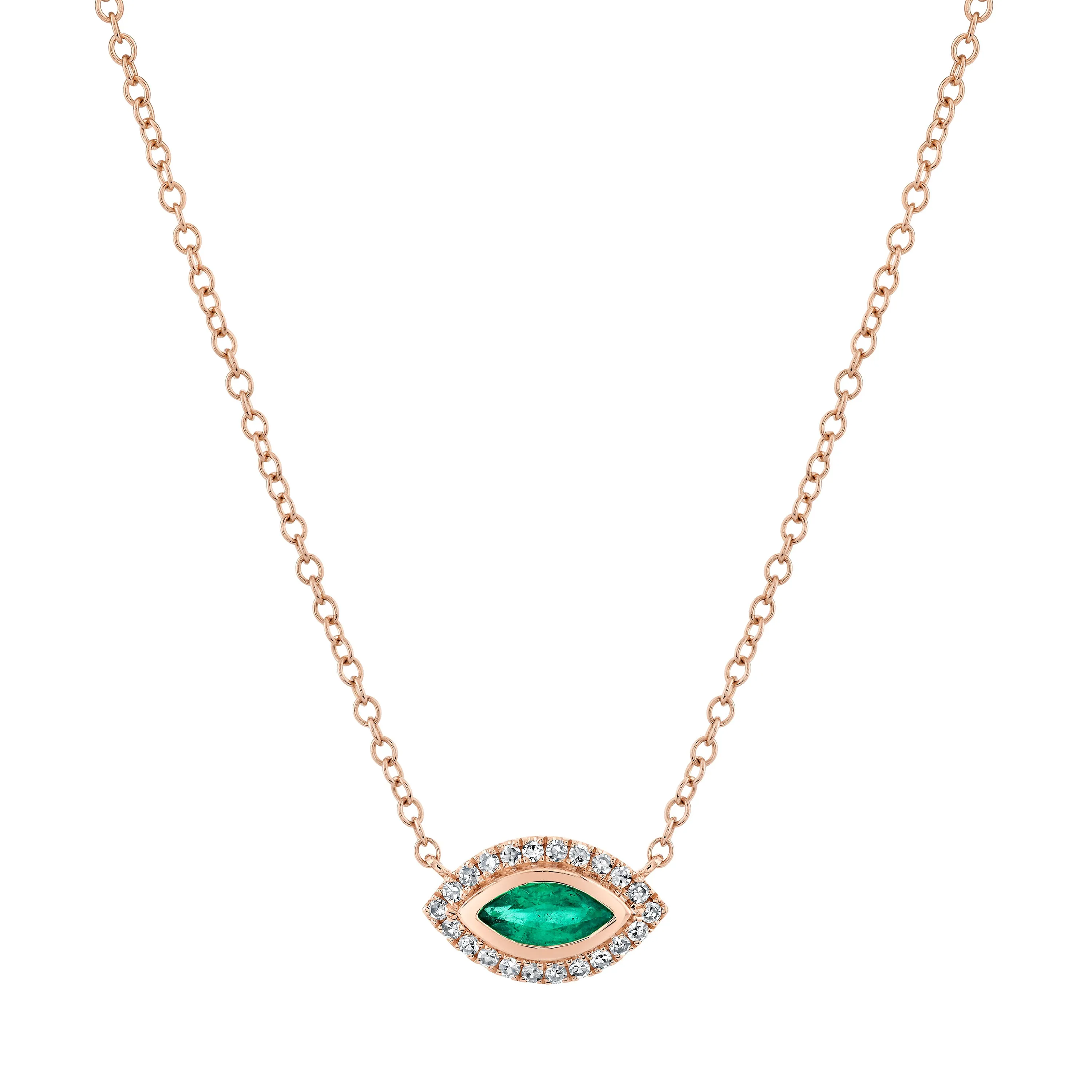 EMERALD & DIAMOND MINI EVIL EYE PENDANT NECKLACE