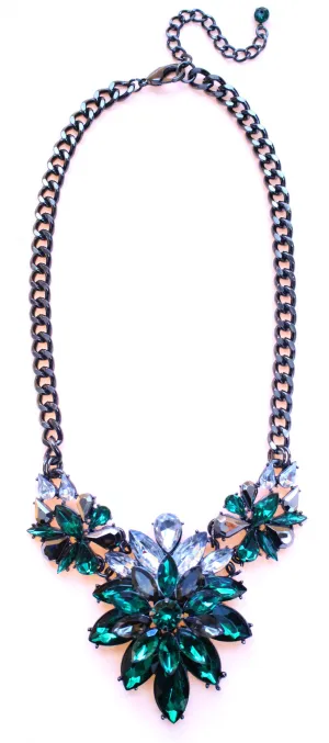 Emerald Marquise Crystal Cluster Statement Necklace