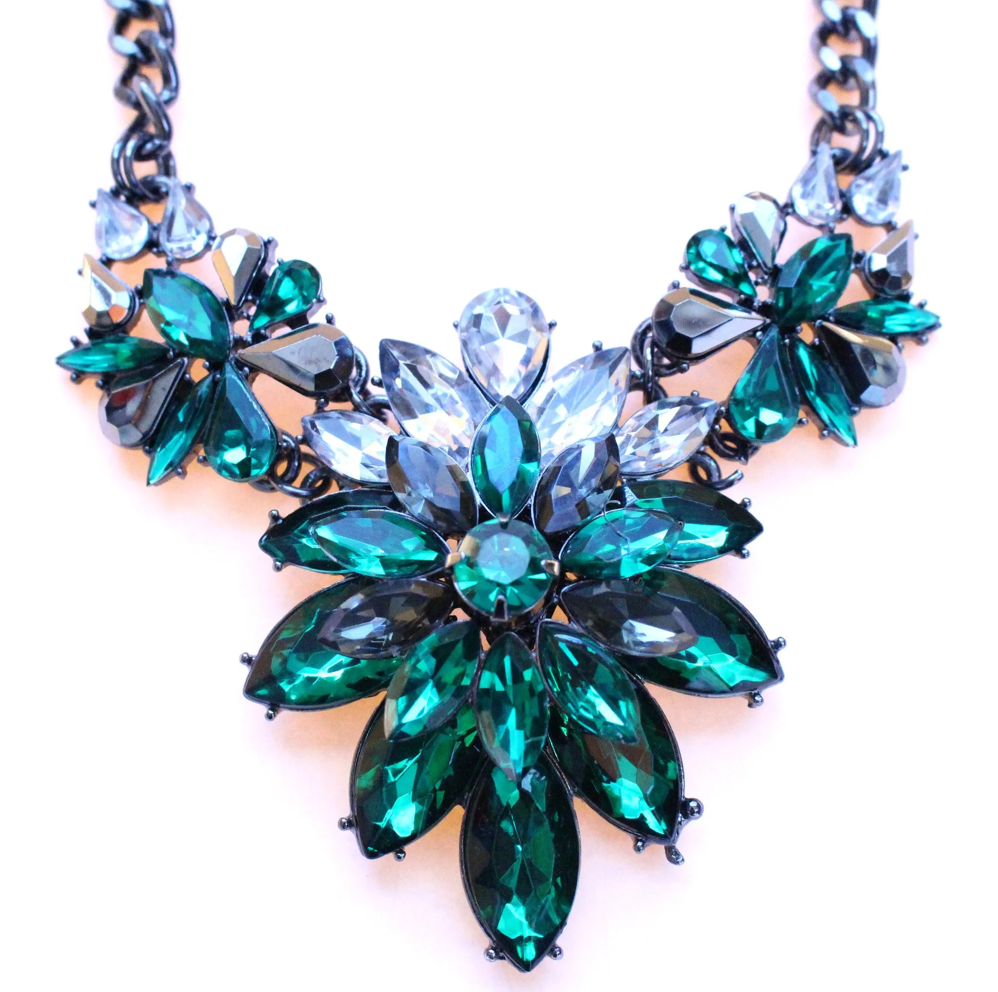 Emerald Marquise Crystal Cluster Statement Necklace