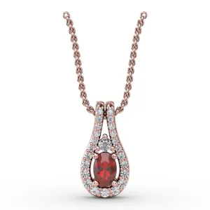 Fana Halo Teardrop Ruby and Diamond Pendant