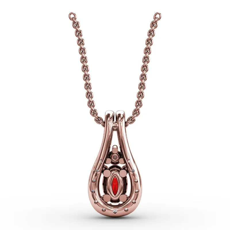 Fana Halo Teardrop Ruby and Diamond Pendant