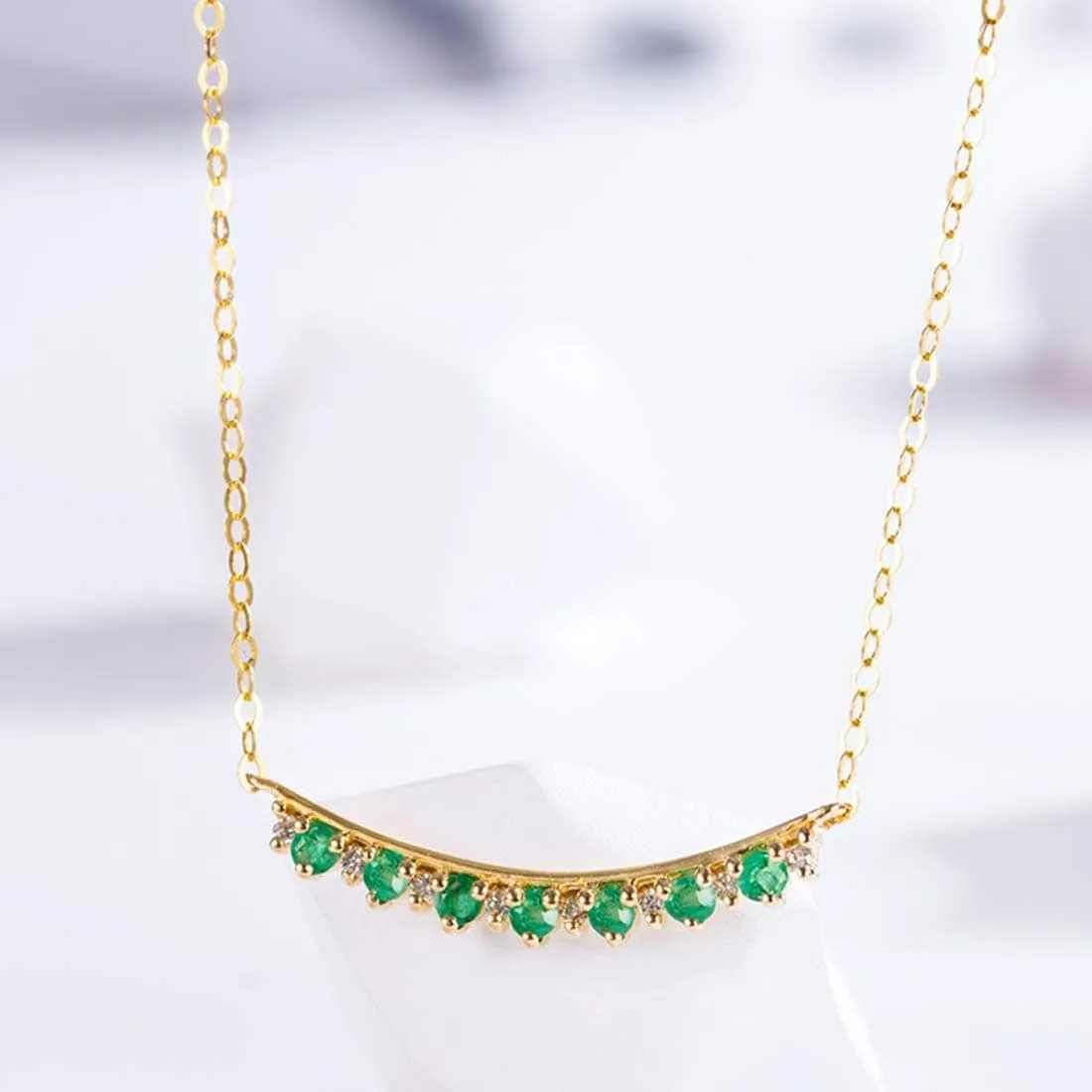 FANCIME "Mademoiselle Green" Green Emerald Smile 14K Yellow Gold Necklace