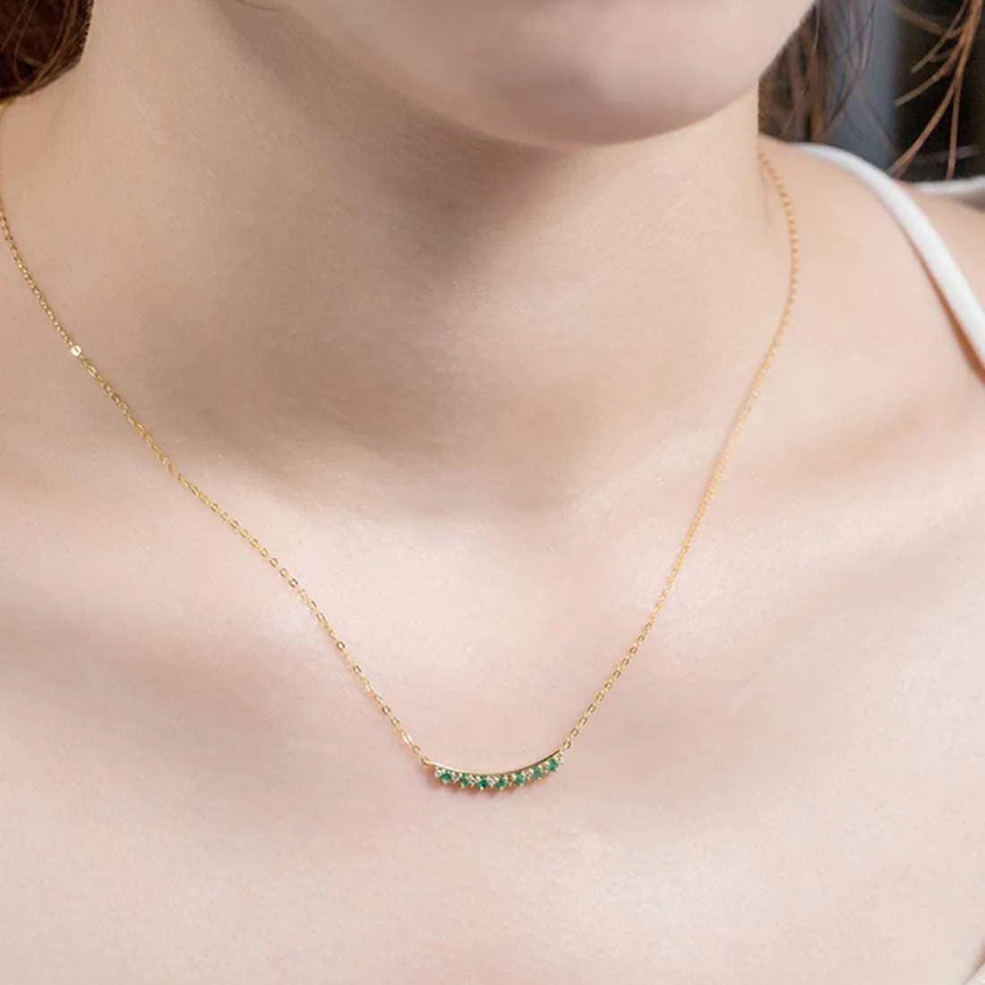 FANCIME "Mademoiselle Green" Green Emerald Smile 14K Yellow Gold Necklace