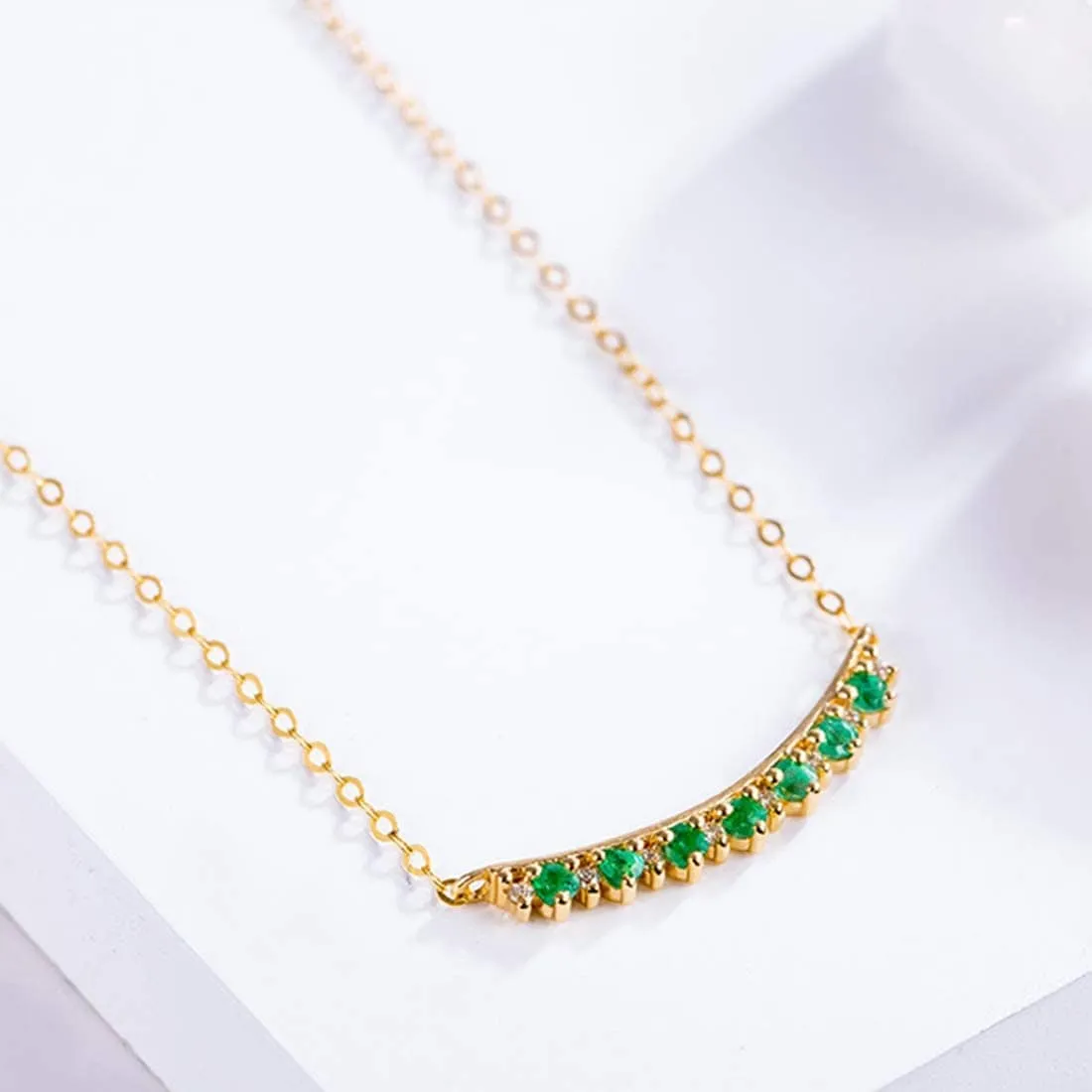 FANCIME "Mademoiselle Green" Green Emerald Smile 14K Yellow Gold Necklace