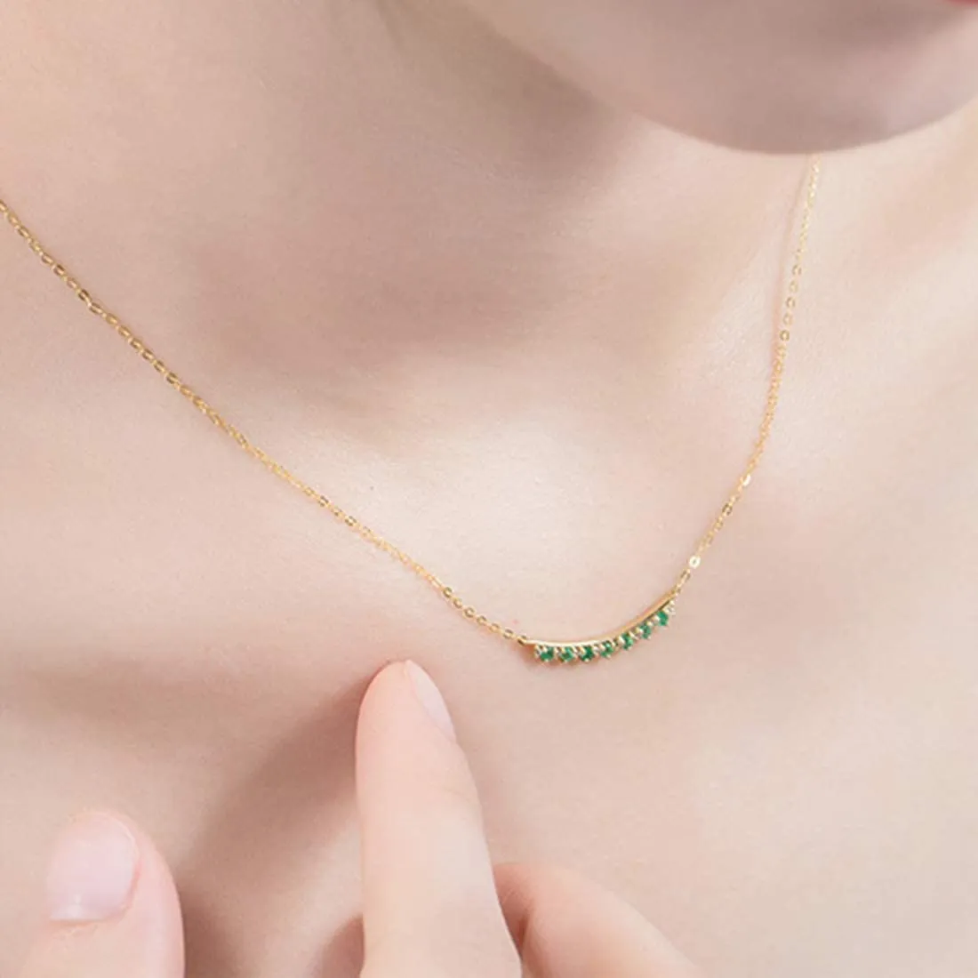 FANCIME "Mademoiselle Green" Green Emerald Smile 14K Yellow Gold Necklace