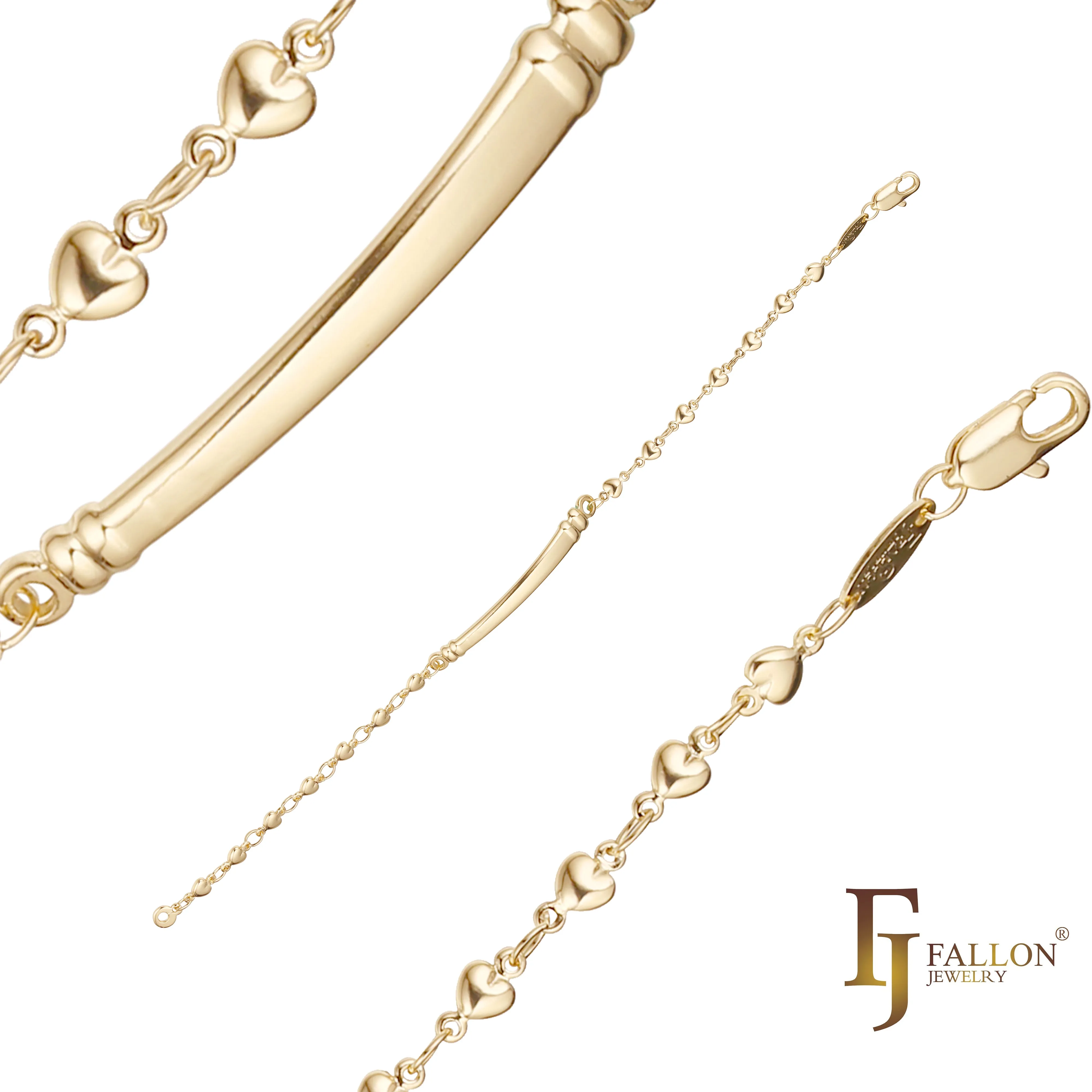 Fancy heart link Men's ID bracelets plated in 14K Gold colors