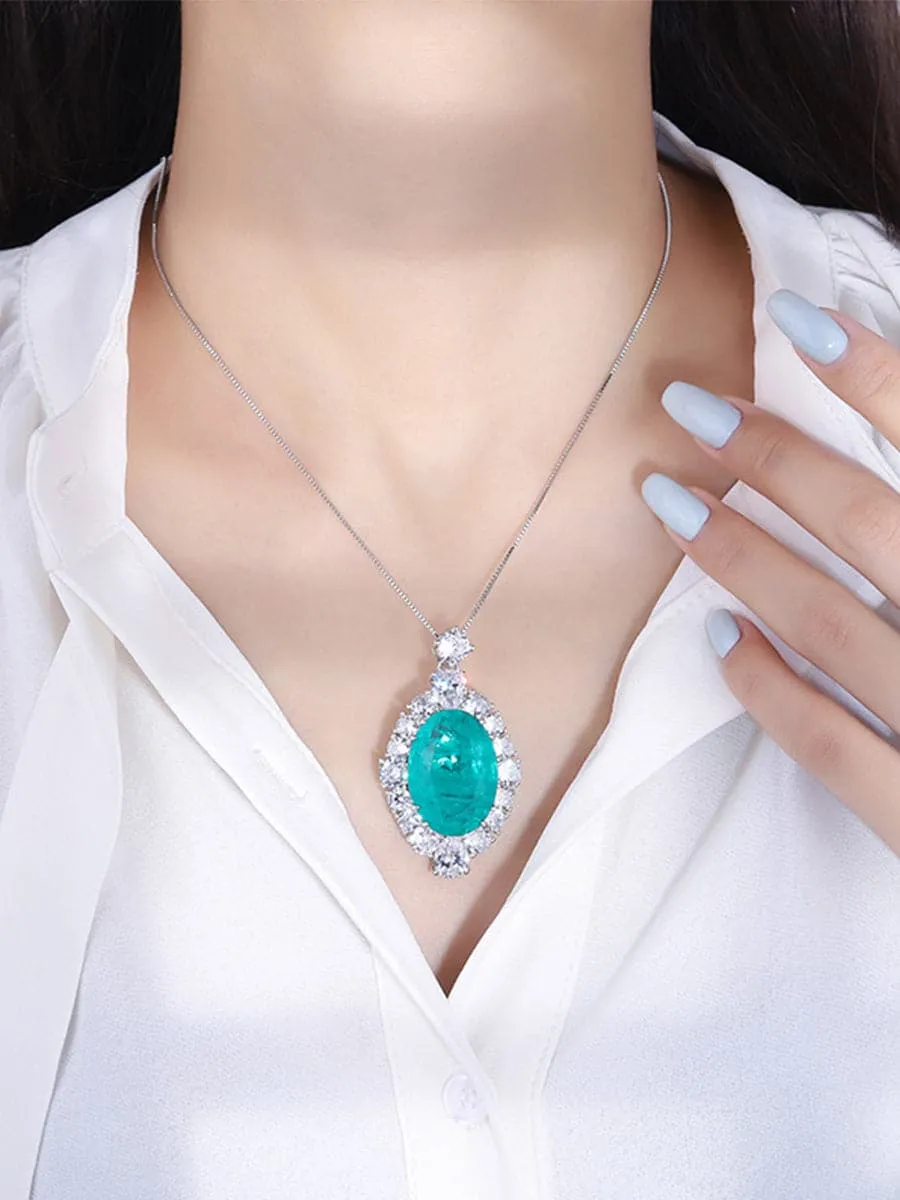 Faux Paraiba Egg-Shaped Luxury Pendant Necklace MSN110807