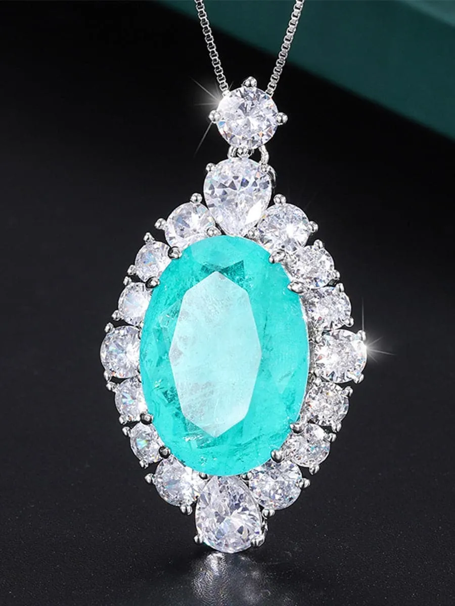 Faux Paraiba Egg-Shaped Luxury Pendant Necklace MSN110807