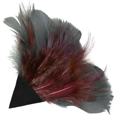 Feather Trim - Steel & Burgundy (One Left with Hand-Painted Button)