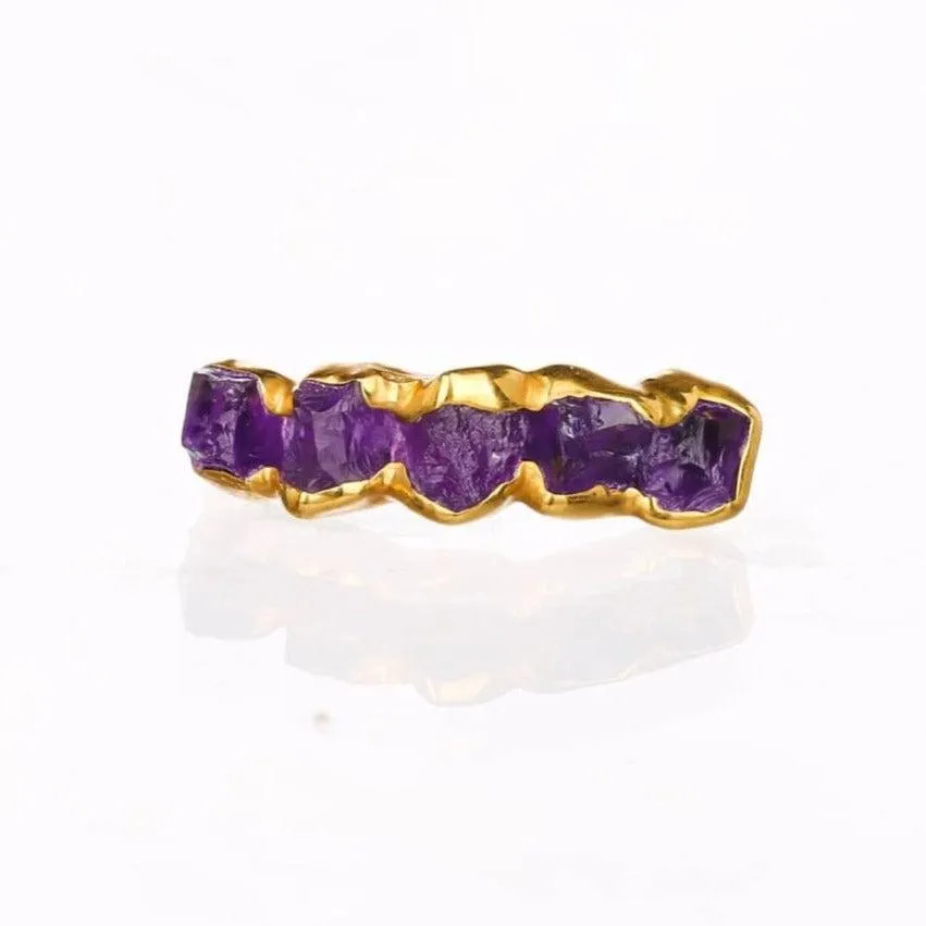 Five Stone Raw Amethyst Ring