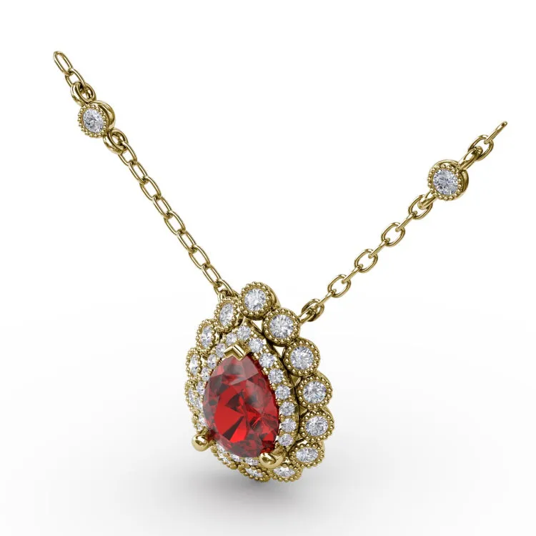 Floral Teardrop Ruby and Diamond Pendant