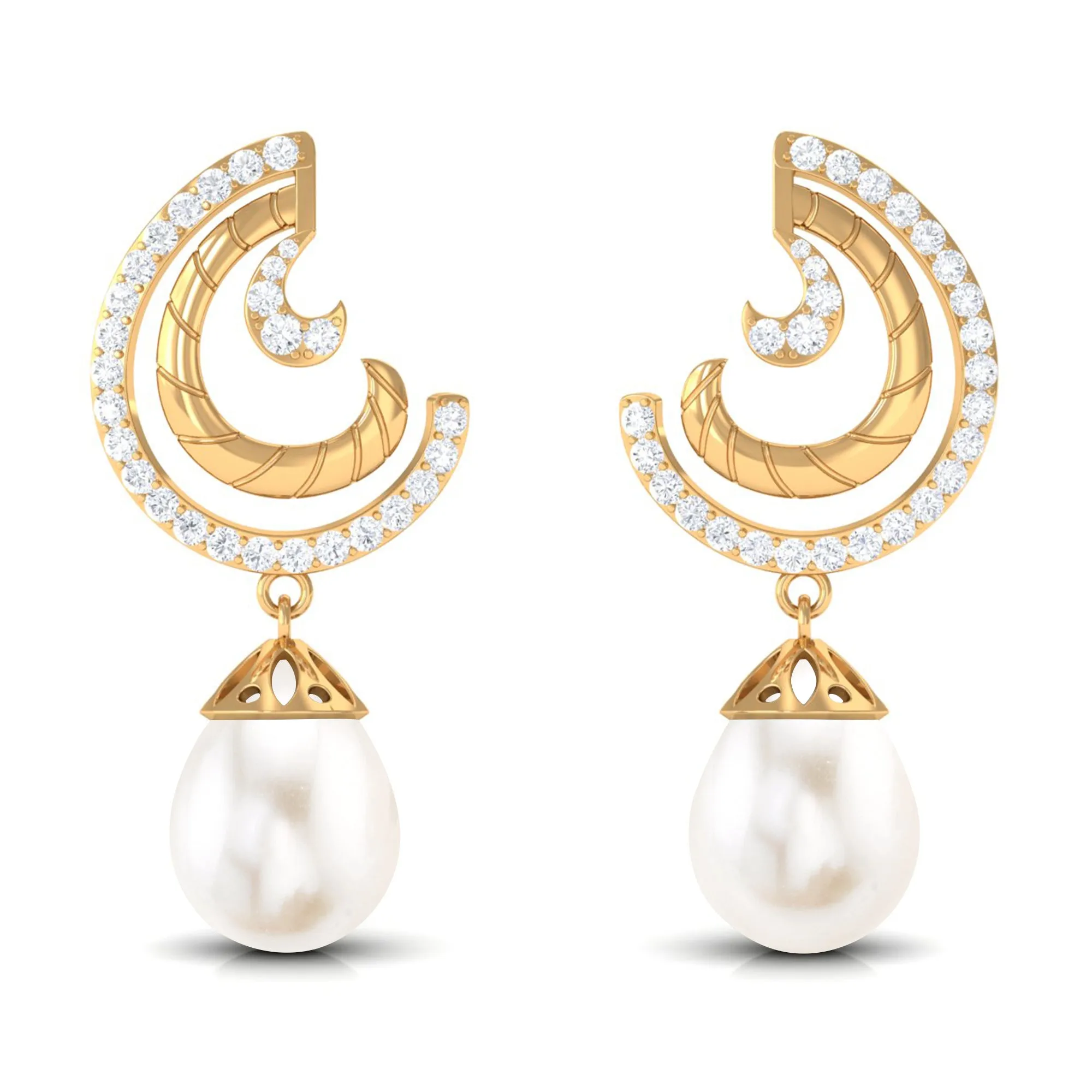 Freshwater Pearl Drop Earrings with Diamond