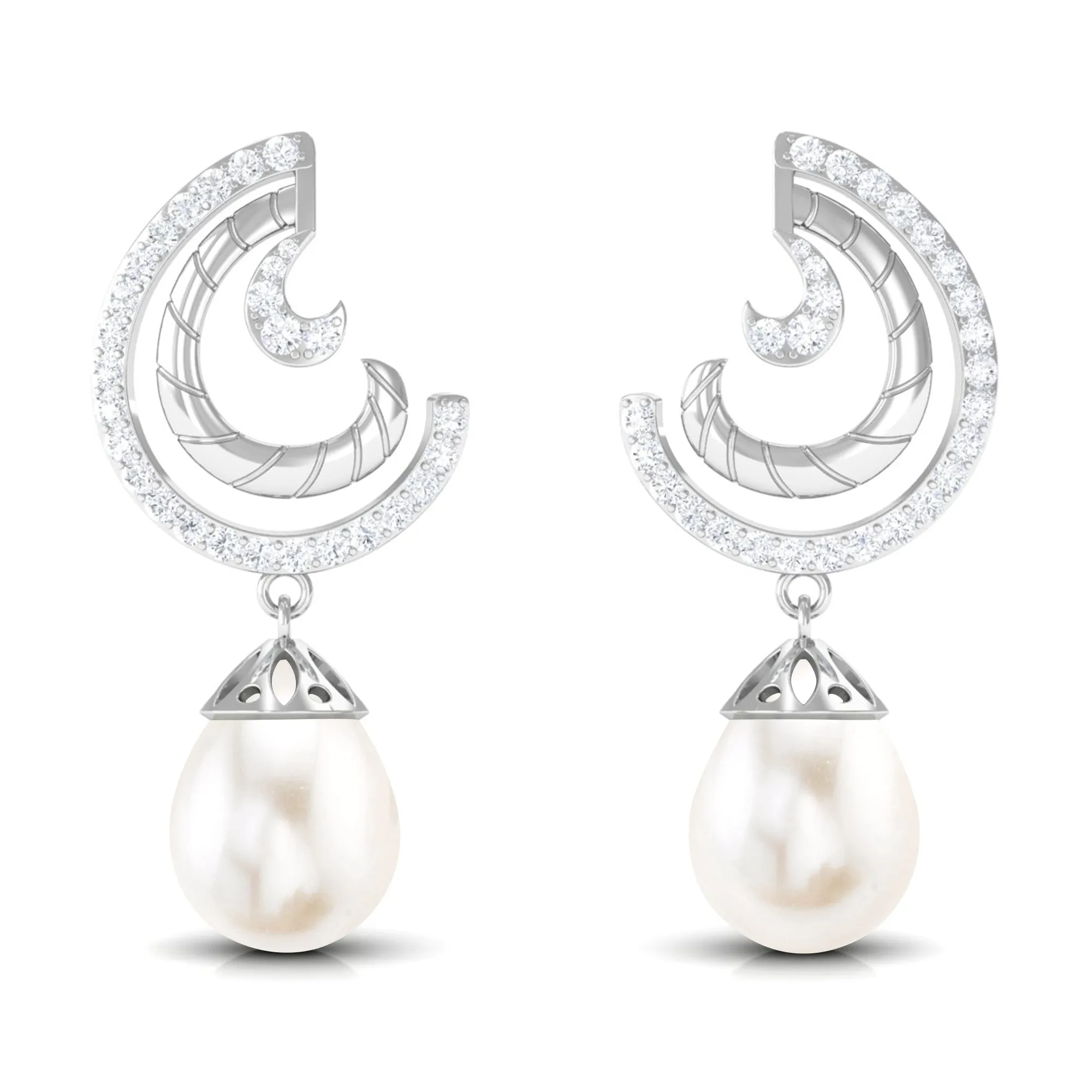 Freshwater Pearl Drop Earrings with Diamond