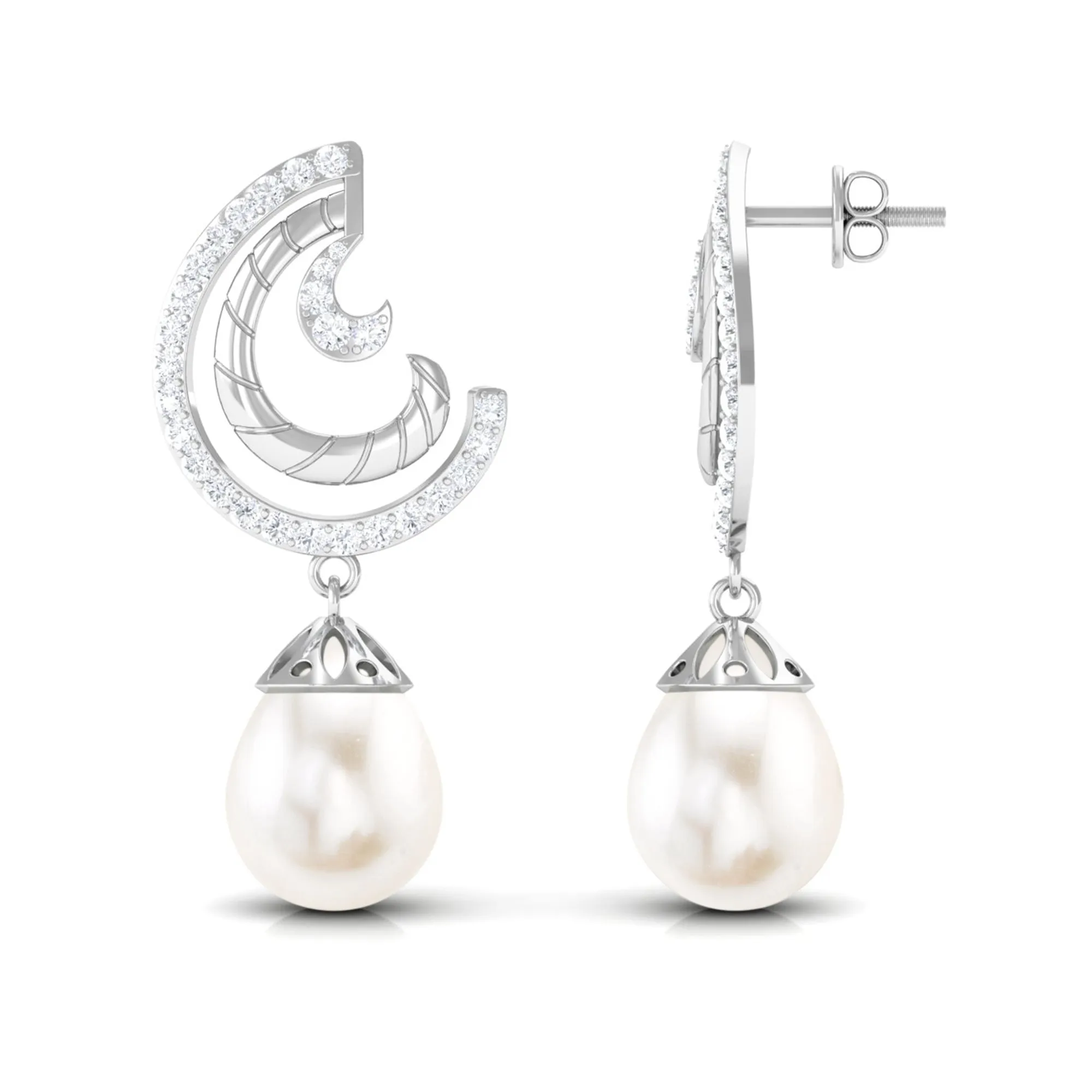 Freshwater Pearl Drop Earrings with Diamond