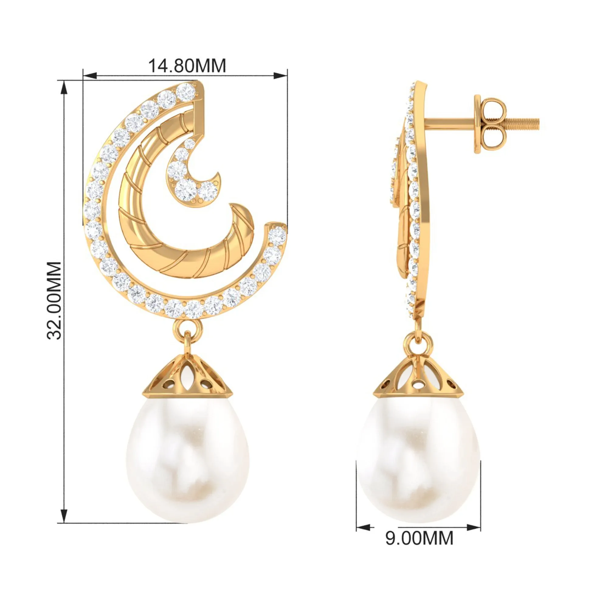 Freshwater Pearl Drop Earrings with Diamond