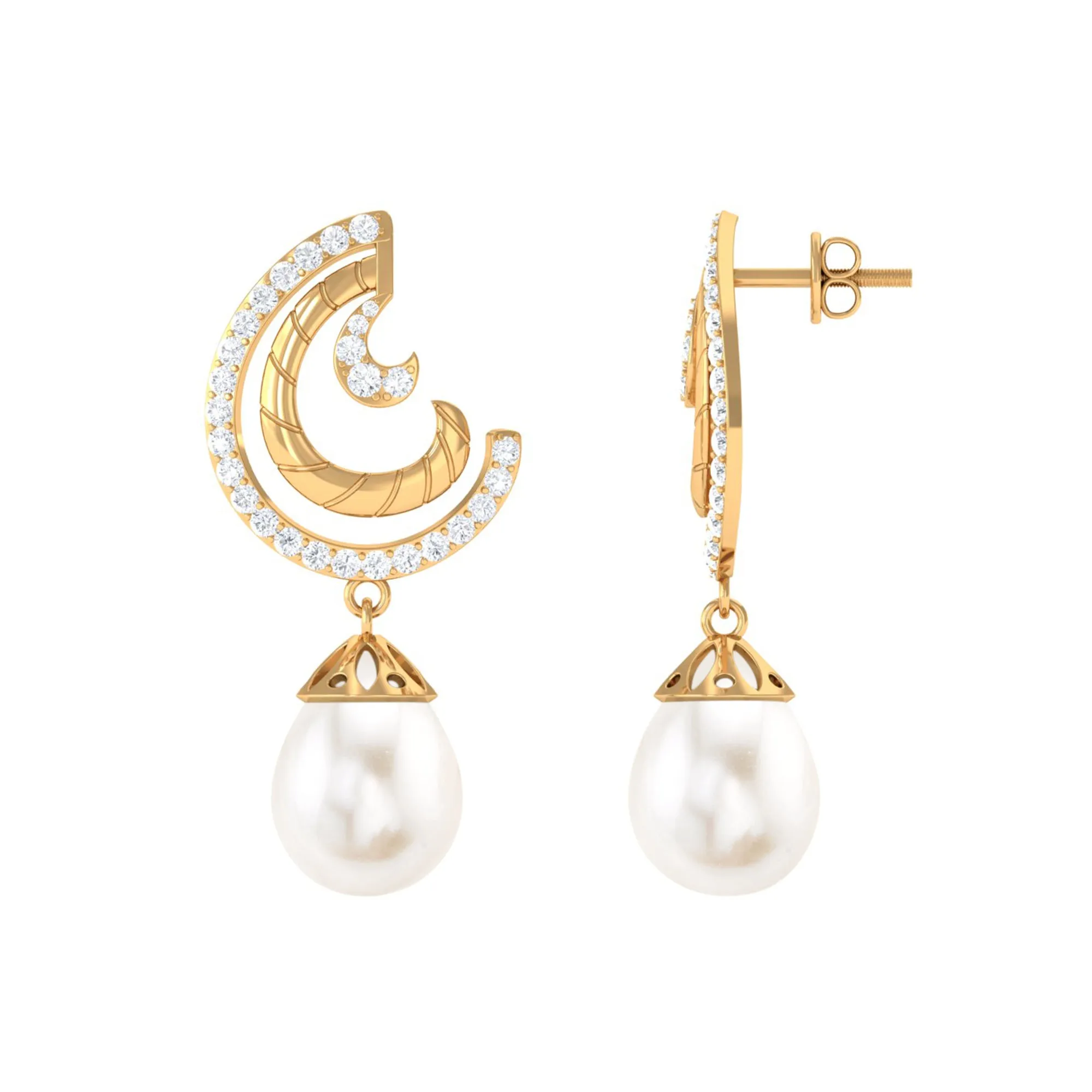 Freshwater Pearl Drop Earrings with Diamond