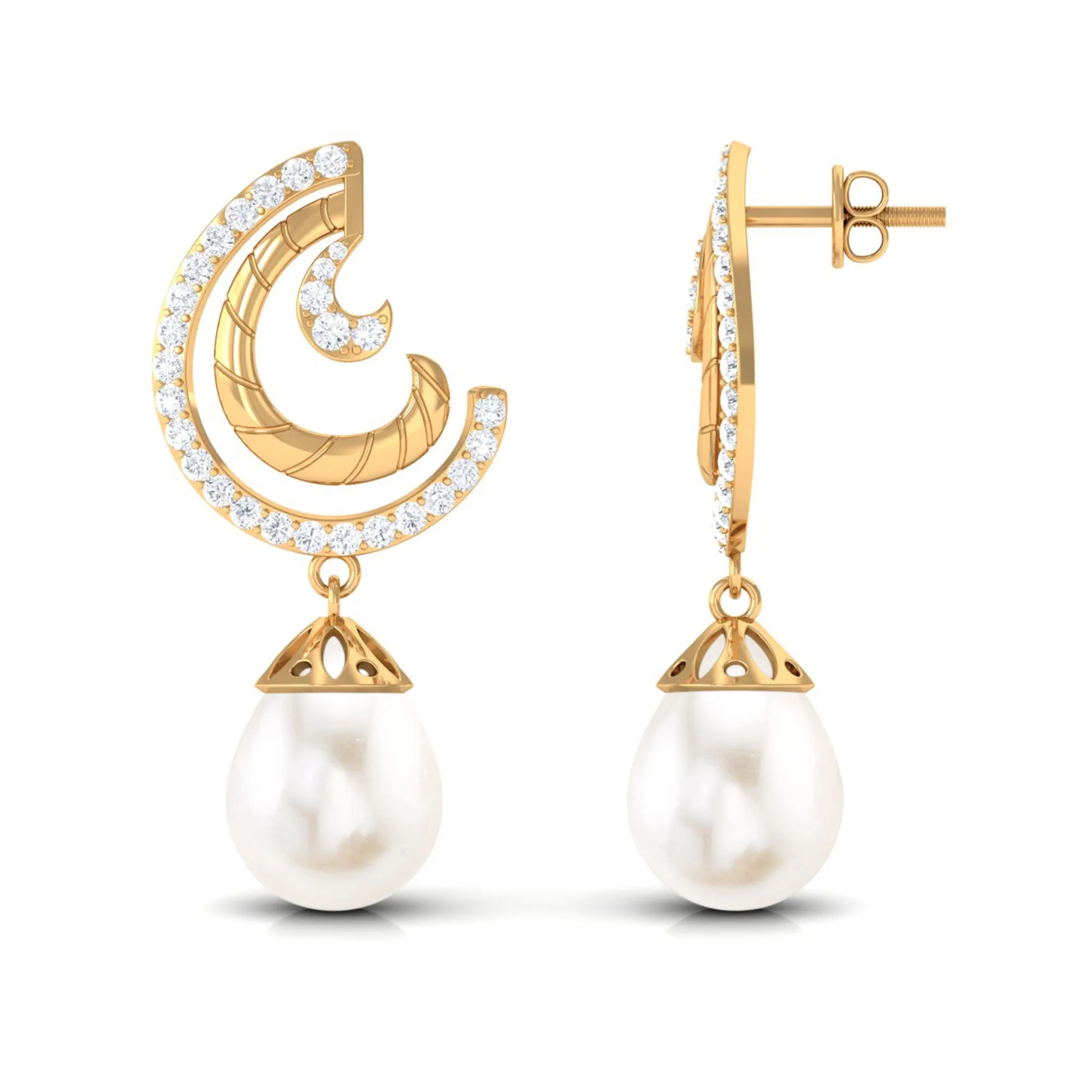 Freshwater Pearl Drop Earrings with Diamond