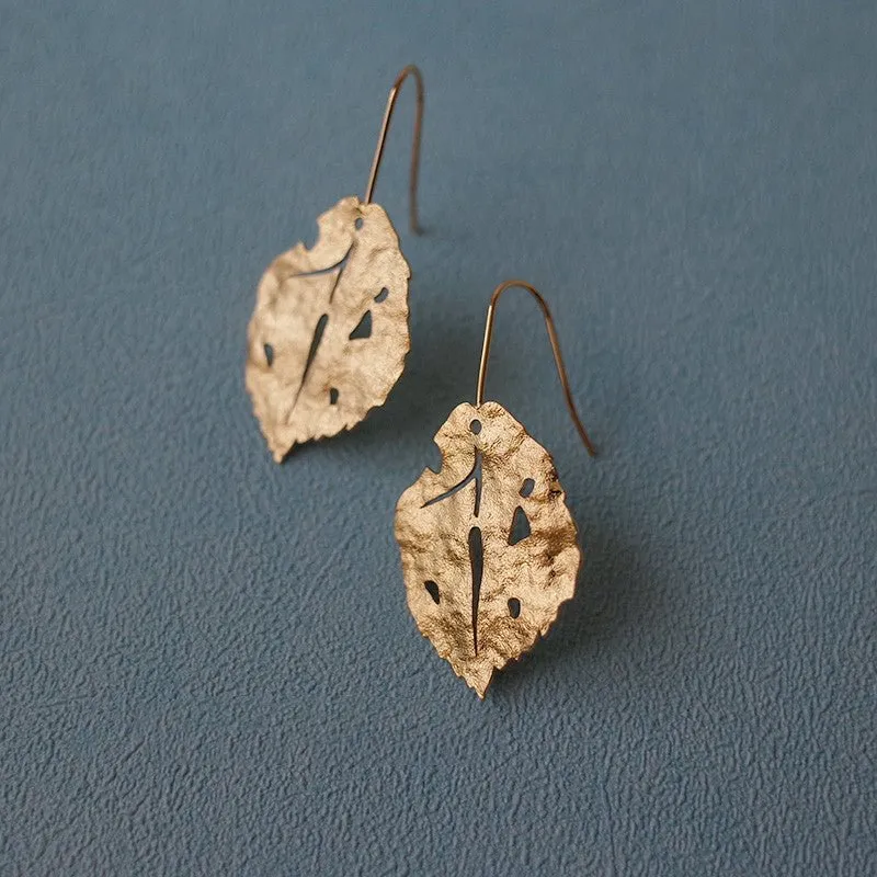 Frosted Gold Leaf Stud Earrings