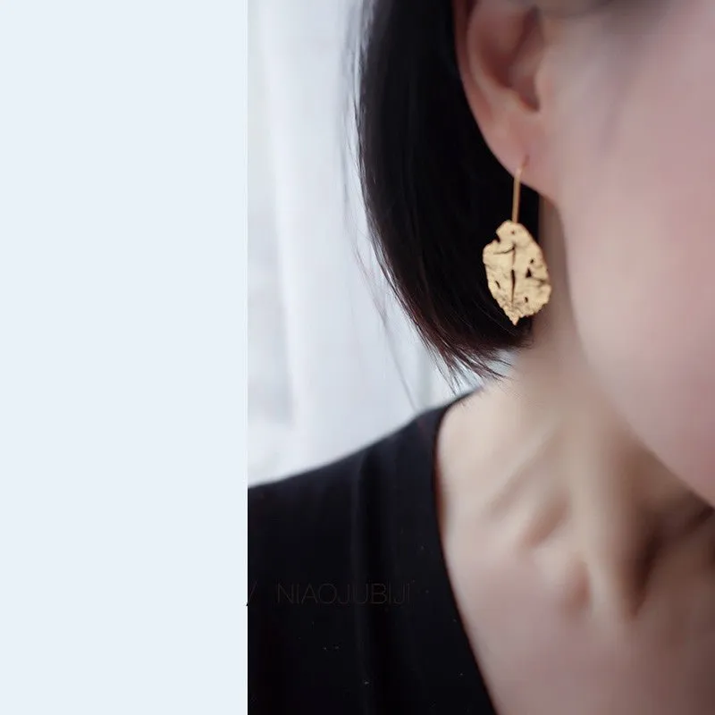 Frosted Gold Leaf Stud Earrings