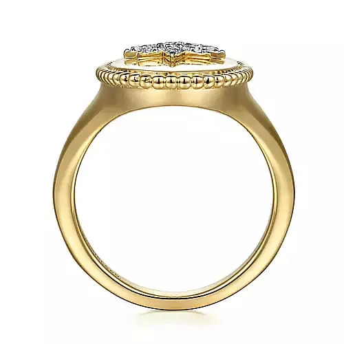 Gabriel & Co | 14K Yellow Gold Bujukan Oval Diamond Starburst Signet Ring