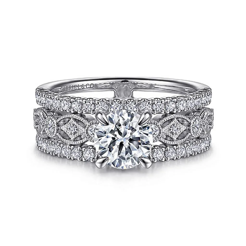 Gabriel & Co Gemma - 14K White Gold Wide Band Round Diamond Engagement Ring