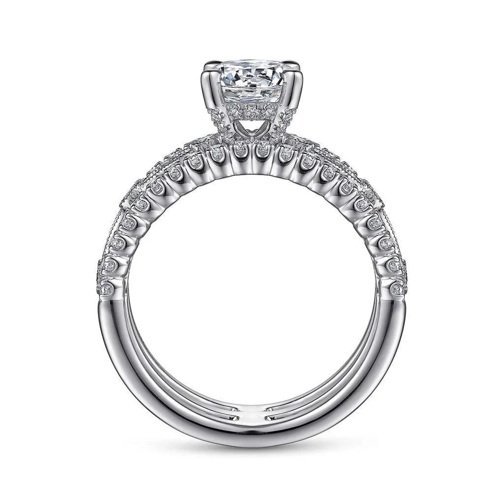 Gabriel & Co Gemma - 14K White Gold Wide Band Round Diamond Engagement Ring