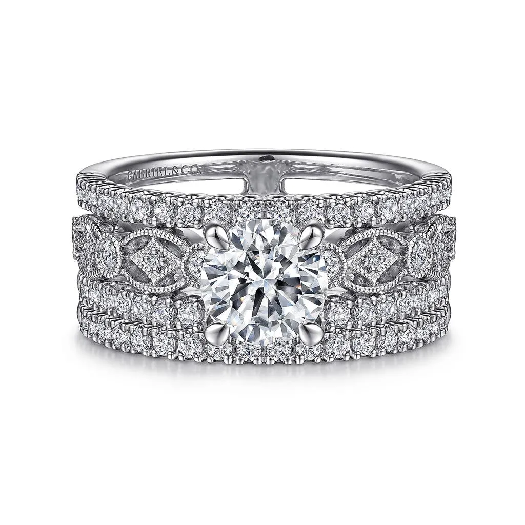 Gabriel & Co Gemma - 14K White Gold Wide Band Round Diamond Engagement Ring