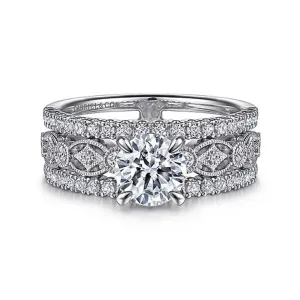 Gabriel & Co Gemma - 14K White Gold Wide Band Round Diamond Engagement Ring