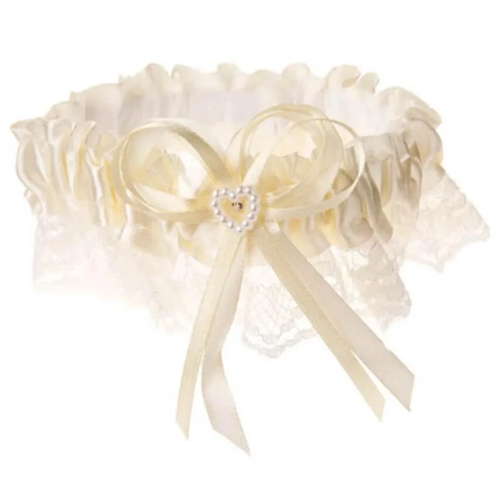 Garter Satin and Lace Trim with Heart Cream