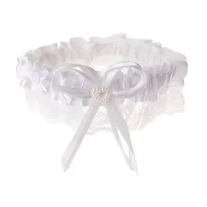 Garter Satin and Lace Trim with Heart White