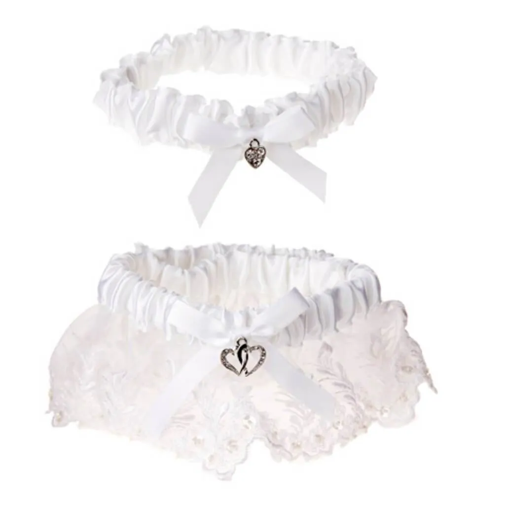 Garter Set Heart Accent White 2 pieces