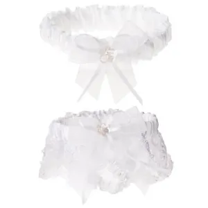 Garter Set Pearl Accent White 2 pieces