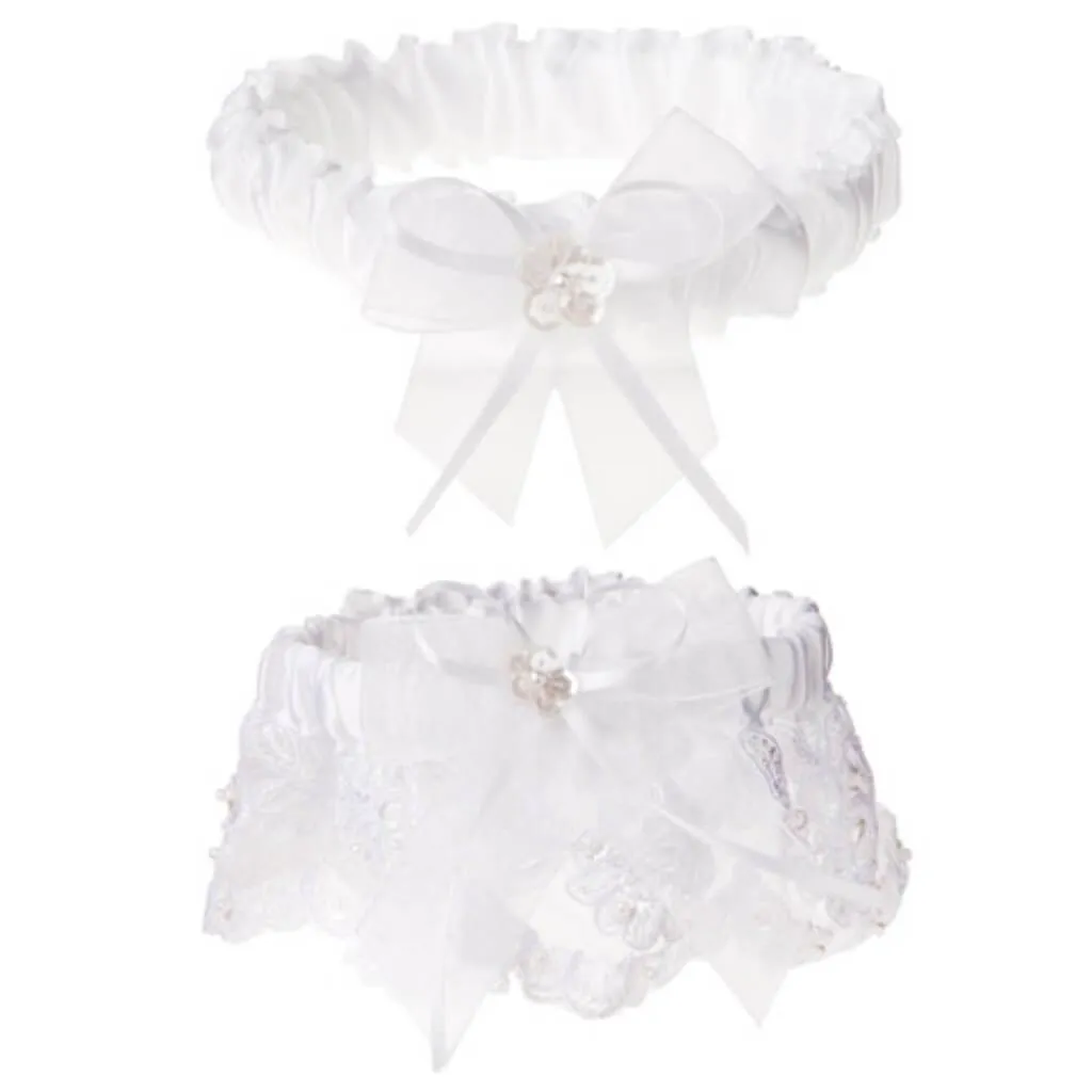 Garter Set Pearl Accent White 2 pieces