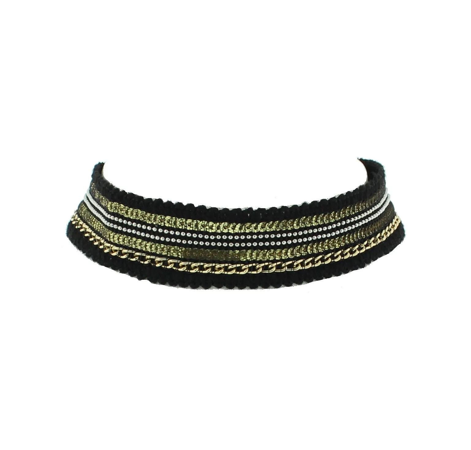 Gold Chain, Silver Bead &amp; Black Lace Choker