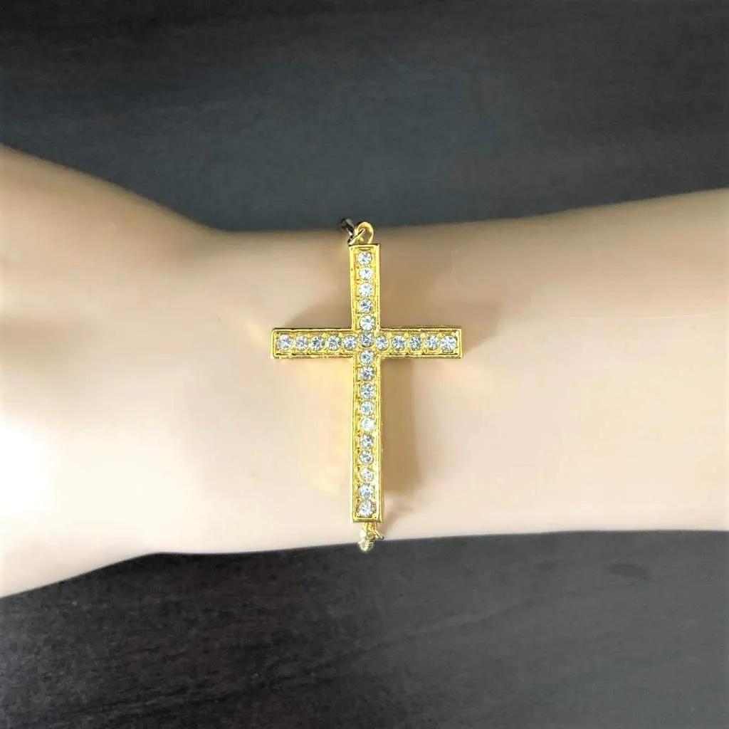 Gold Crystal Cross Adjustable Chain Bracelet