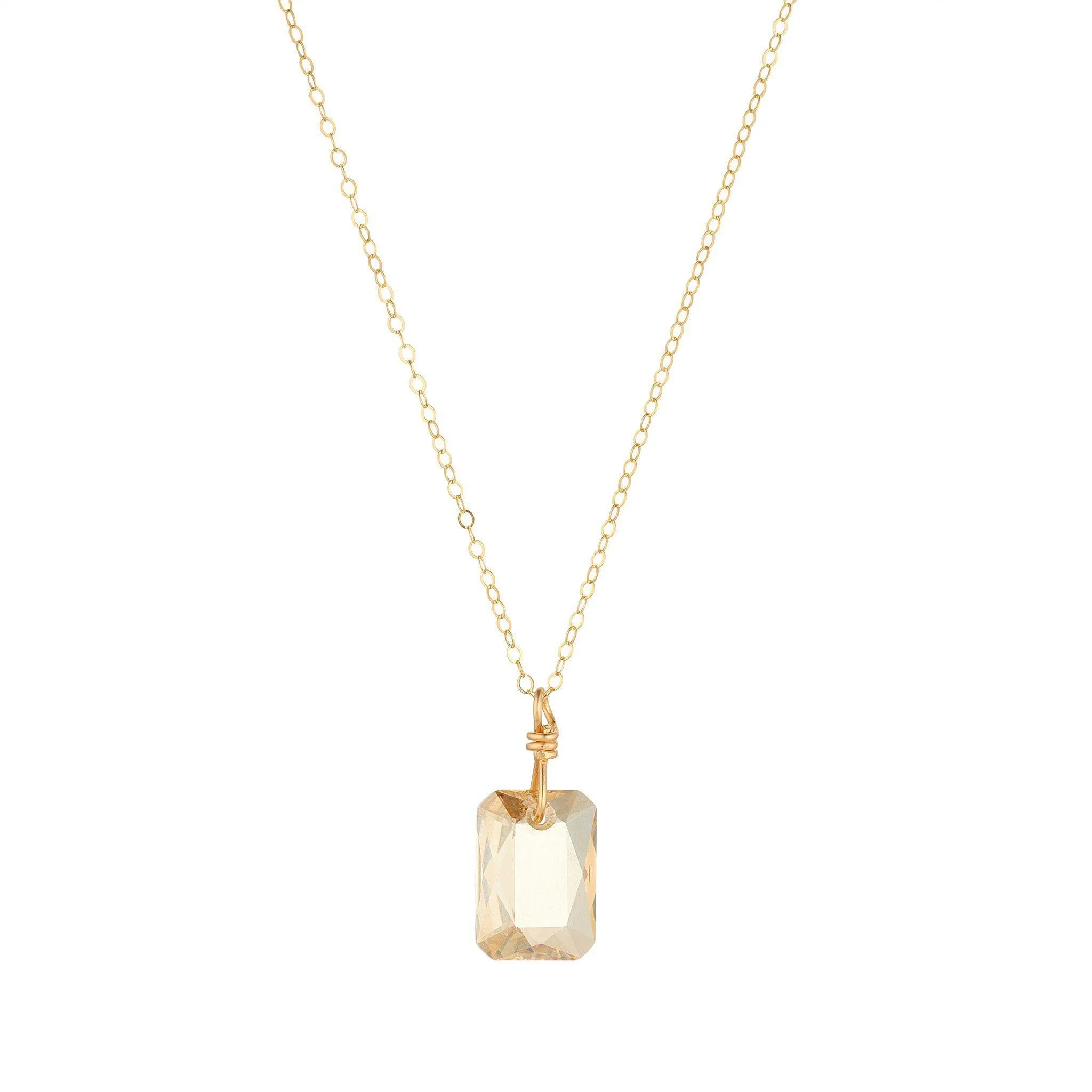 Gold Filled Emerald Cut Golden Shadow Crystal Pendant Necklace