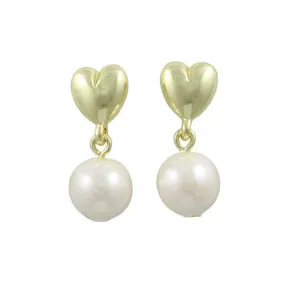 Gold Heart with 8MM White Pearl Clip Earring - PE143C