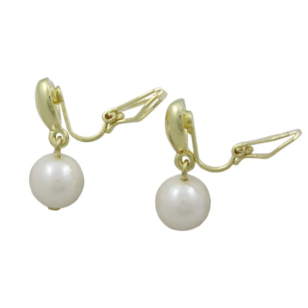 Gold Heart with 8MM White Pearl Clip Earring - PE143C